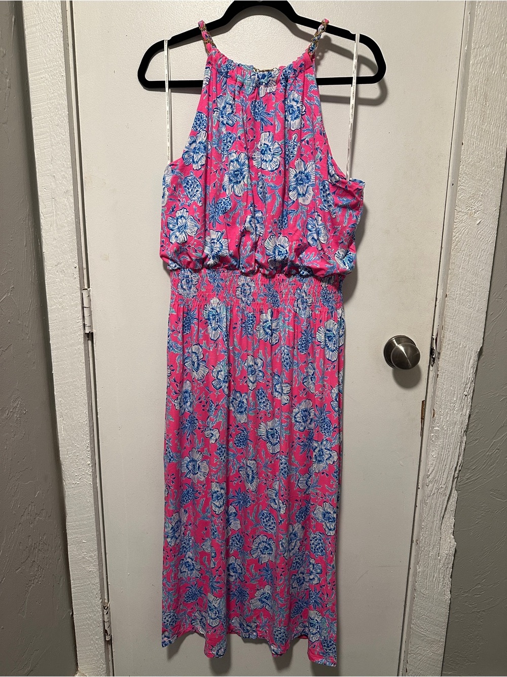 LILLY PULITZER ROXIE PINK WAVE AND SEA GRACELYN HALTER MIDI DRESS XL
